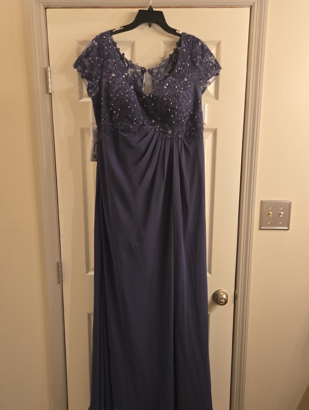 Azazie Dusty Periwinkle Beaded Lace Maxi Gown